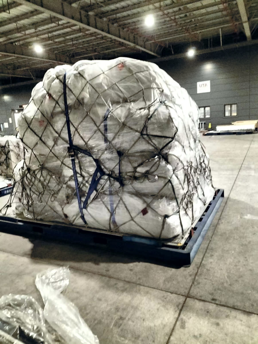 Cargo prepared for shipment in a logistics warehouse